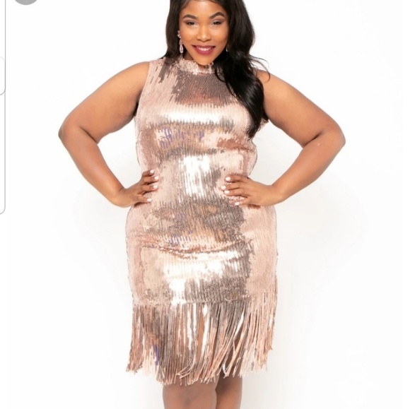 Curvy Sense Dresses & Skirts - [Curvy Sense] Rose Gold Sequin Flapper Dress